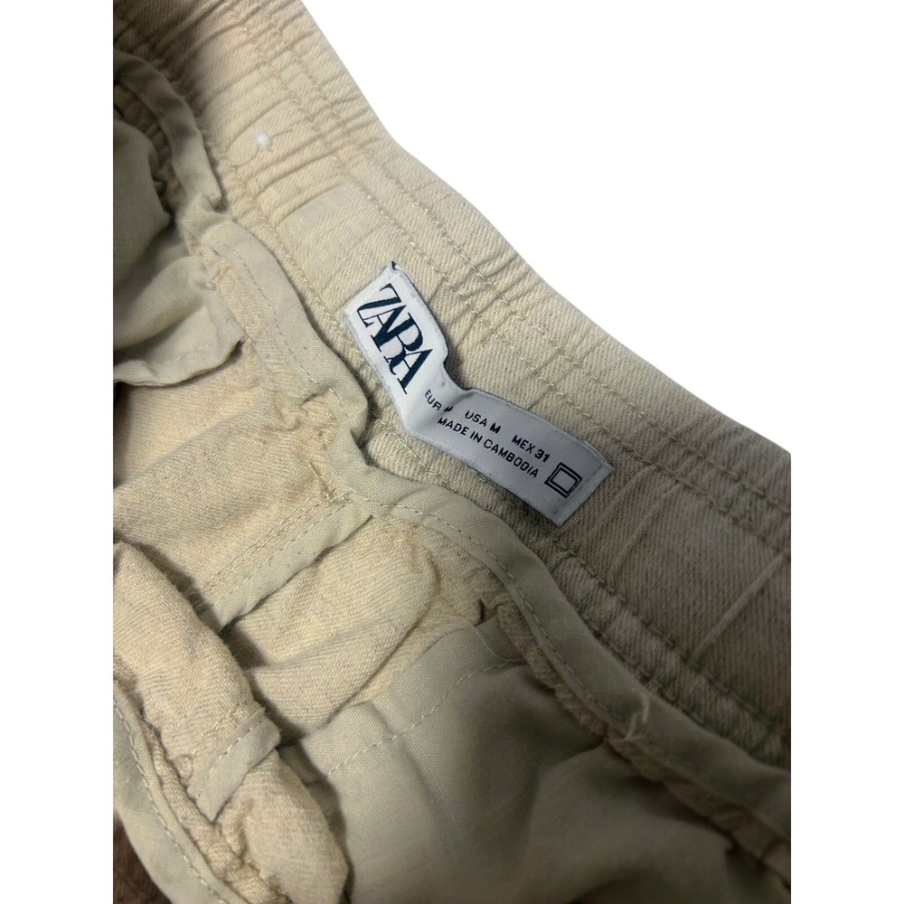 Zara Womens Beige Linen Blend Drawstring Elastic Waist Straight Leg Pants Size M - Picture 2 of 7